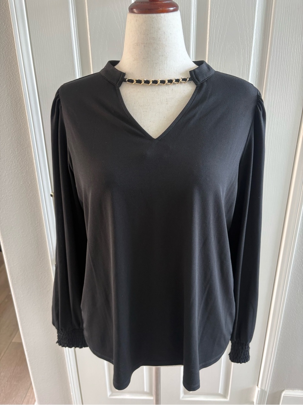 Belldini | Black Gold Chain Split Sleeve Blouse | Sz XL | NWT